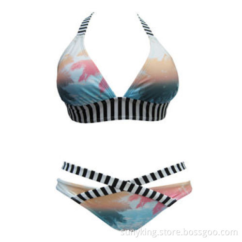 Triangle bikinis, digital printed fabric, bottom with X on waistbandNew